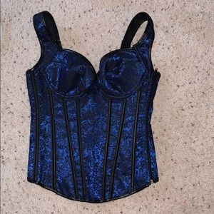 Blue and black steampunk corset